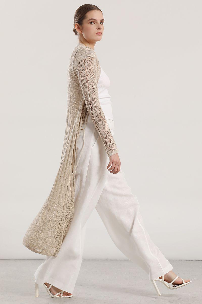 Tapado midi tejido mujer Liola beige-5