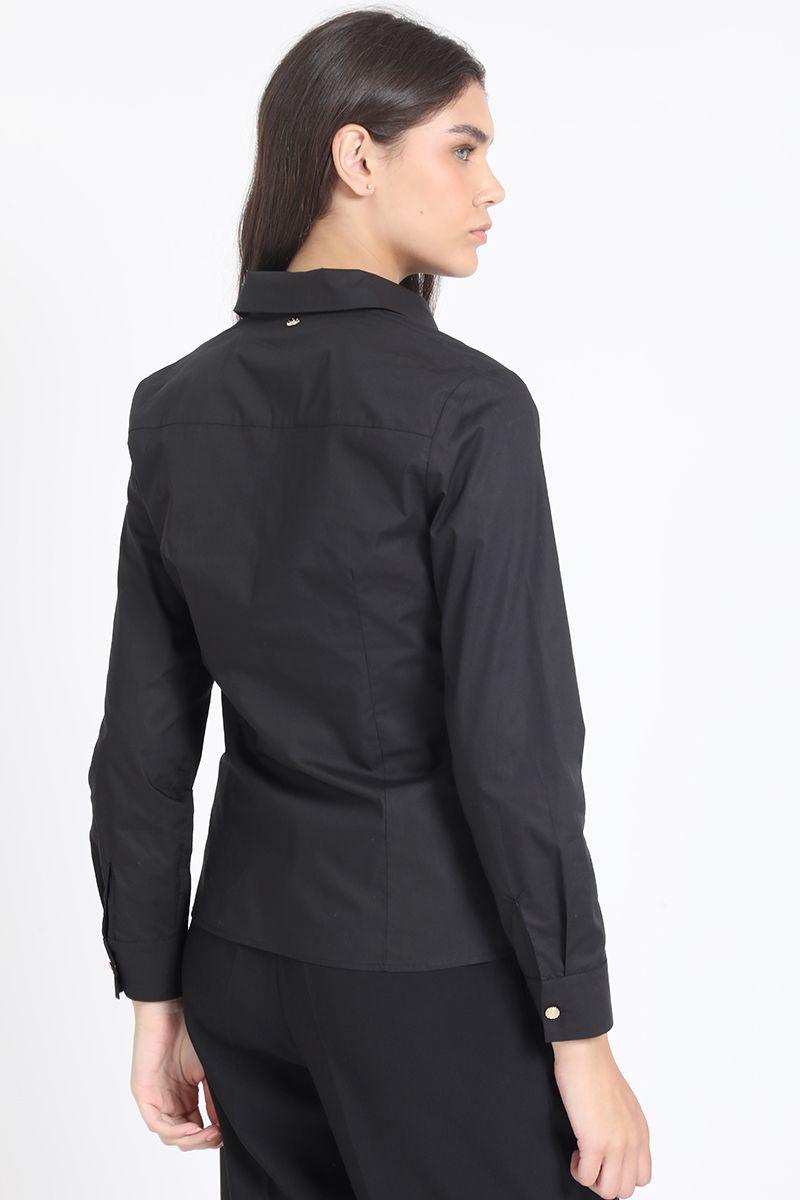 Camisa Entallada Algodón Poplin, Negro Liola-4