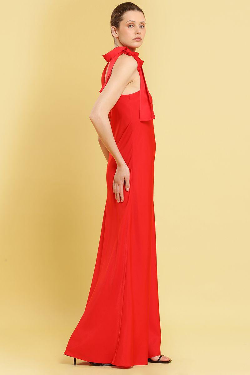 Vestido maxi, asimetrico, rojo Liola-3