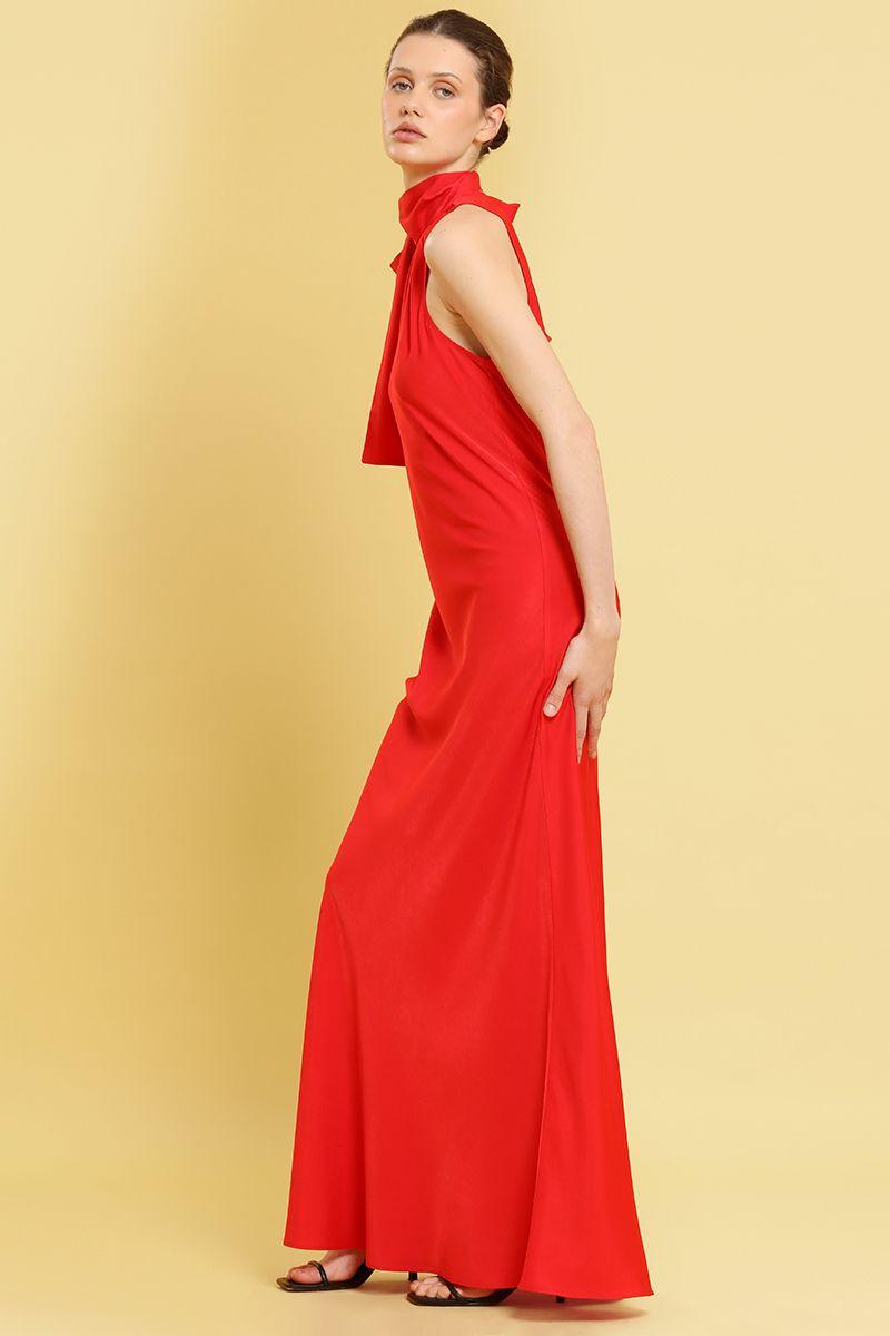 Vestido maxi, asimetrico, rojo Liola-5