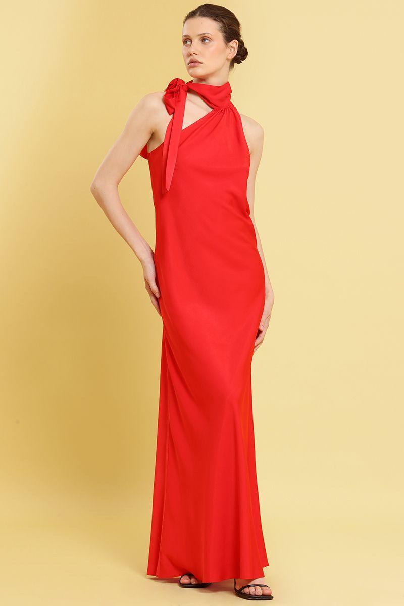 Vestido maxi, asimetrico, rojo Liola-6