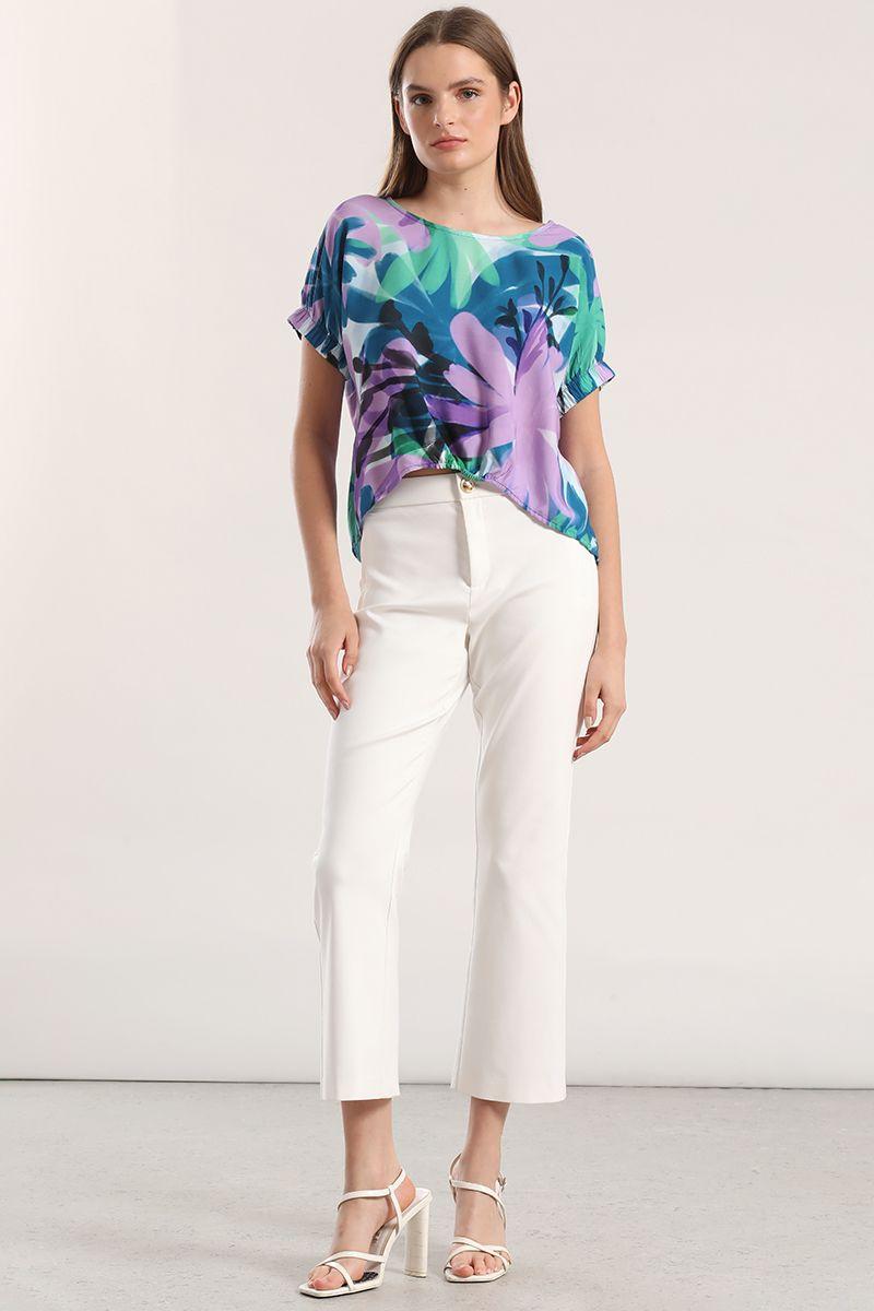 Blusa estampada con recogido liola mujer azul-1