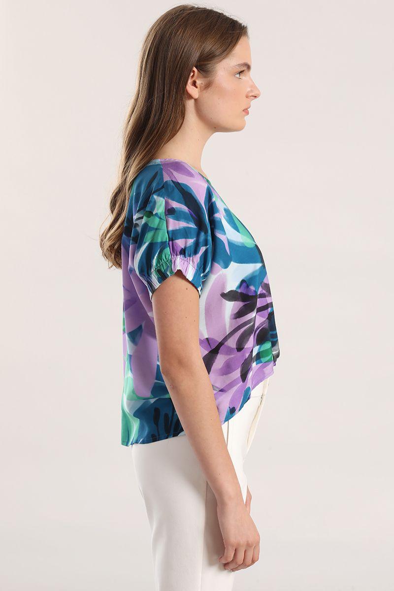 Blusa estampada con recogido liola mujer azul-2