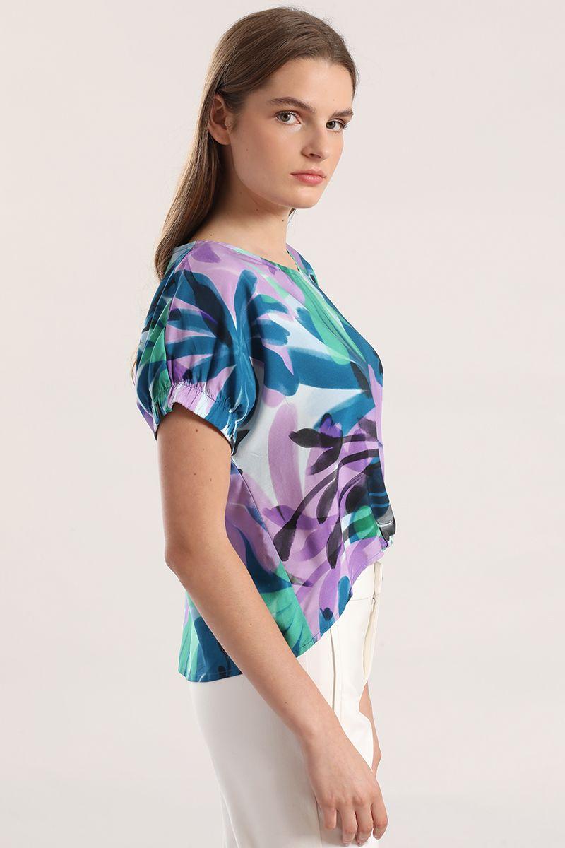 Blusa estampada con recogido liola mujer azul-3