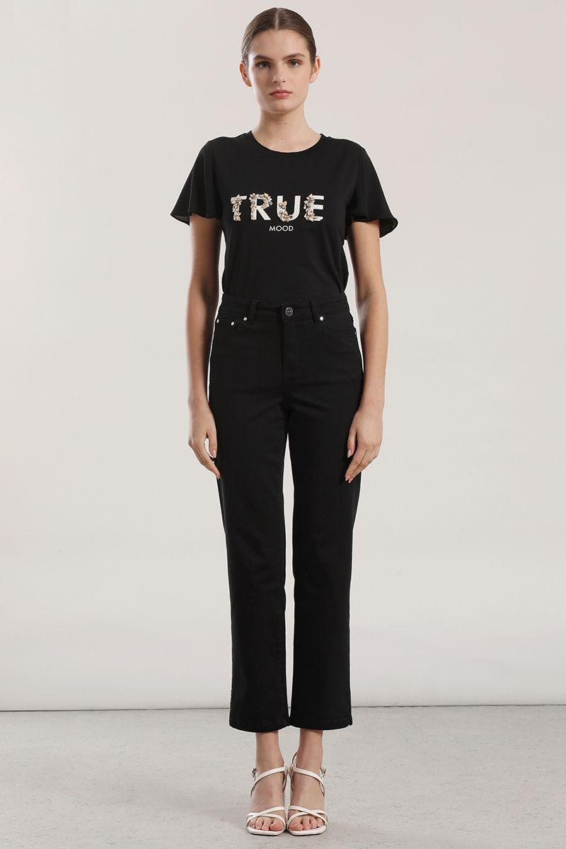 Polera algodon aplicacion joya mujer Liola negro-1