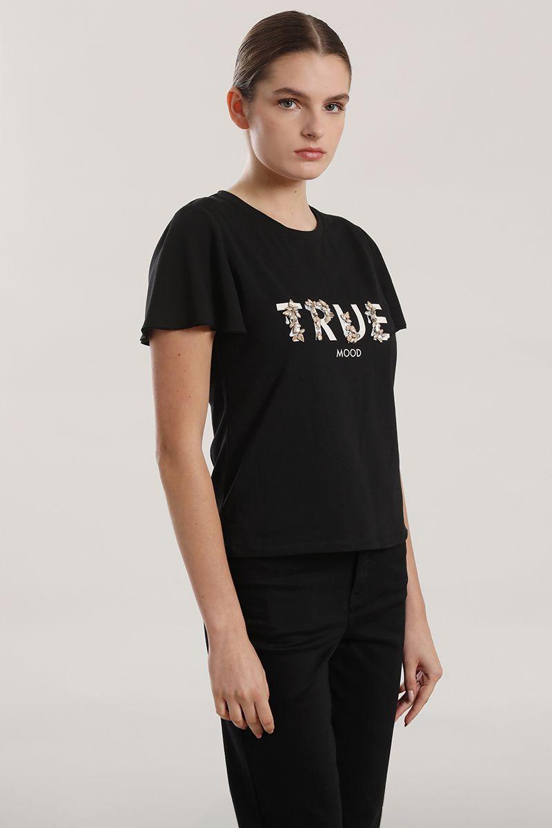 Polera algodon aplicacion joya mujer Liola negro-2