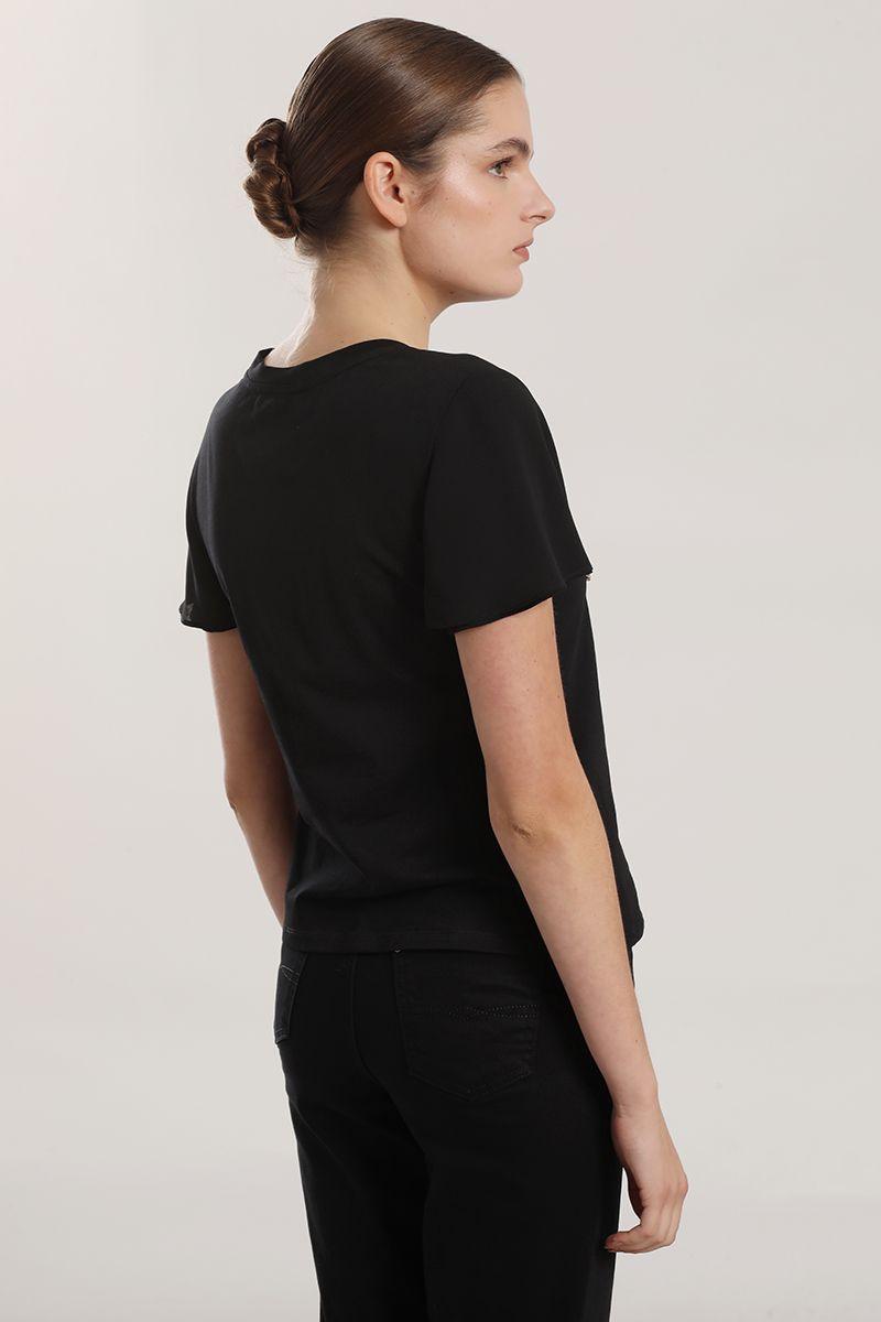Polera algodon aplicacion joya mujer Liola negro-5