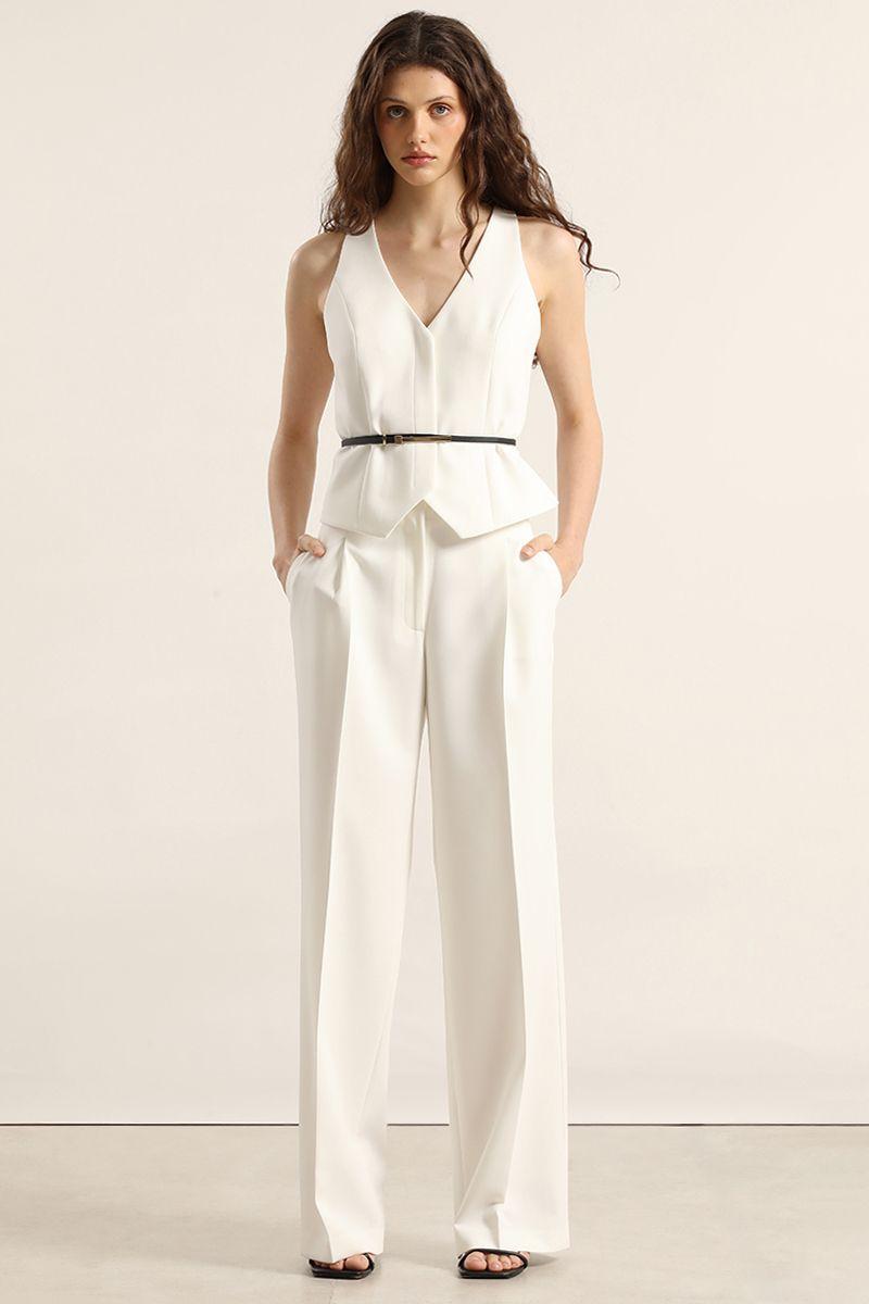 Pantalon recto con cinturon, crudo Liola-3