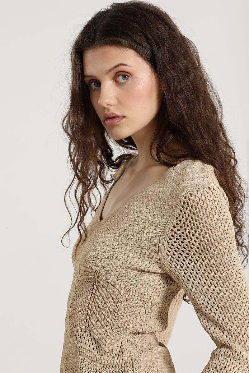 Sweater punto, fantasia, camel Liola-2