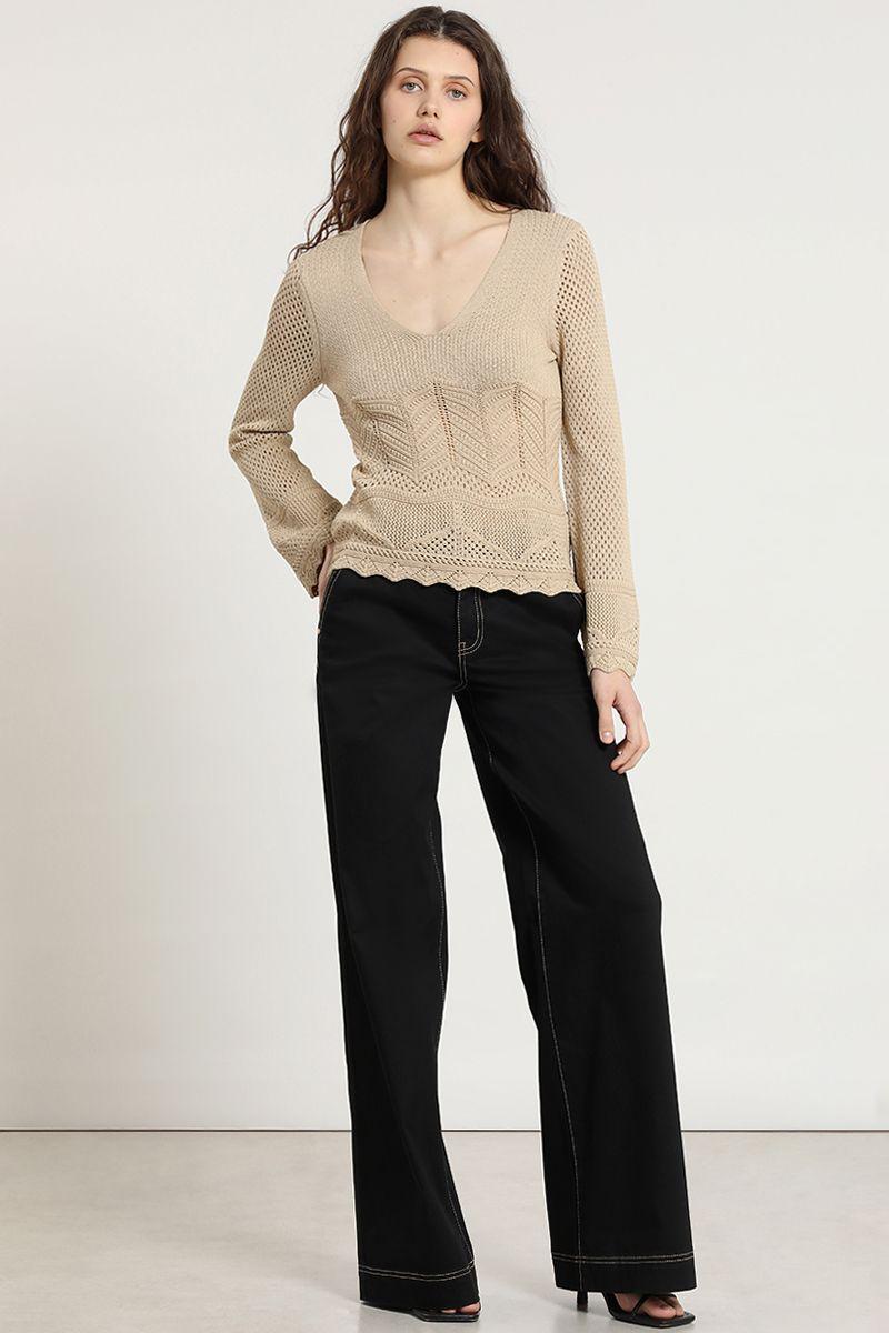 Sweater punto, fantasia, camel Liola-3