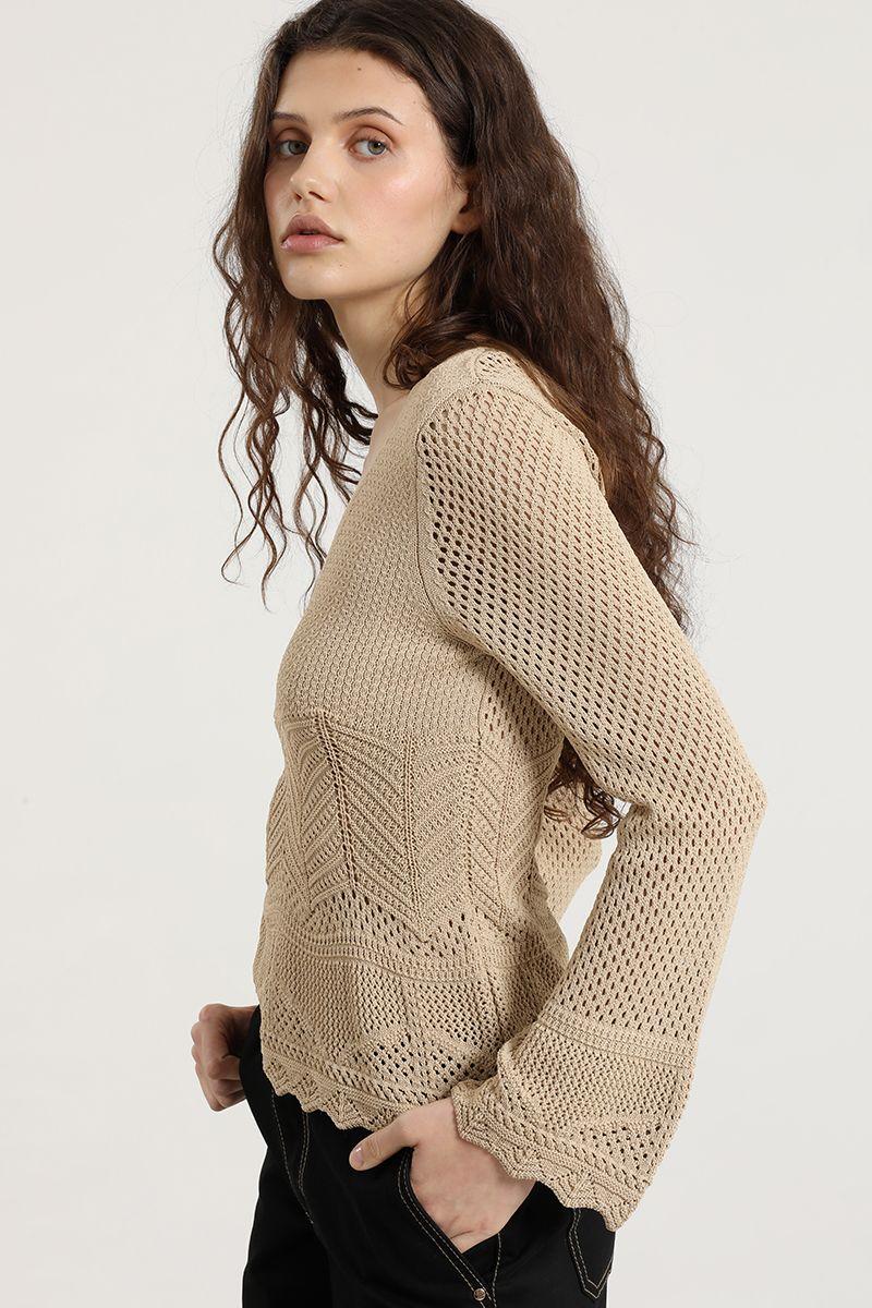 Sweater punto, fantasia, camel Liola-4