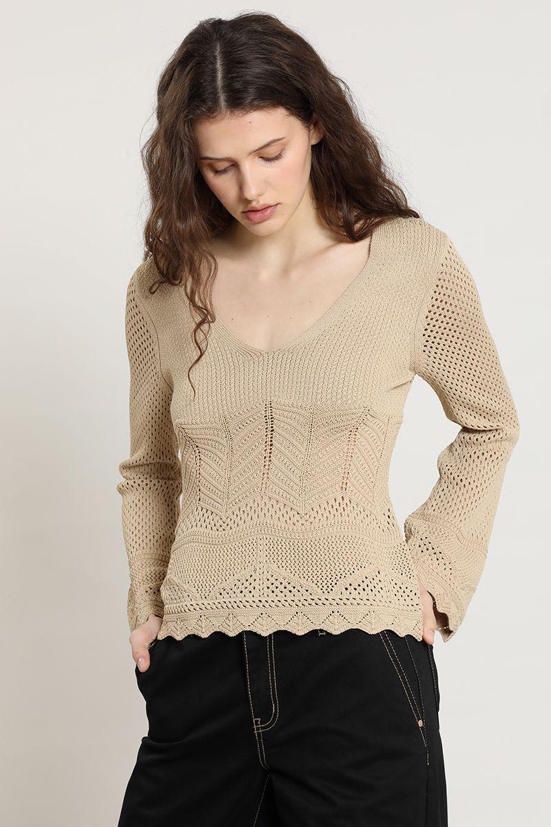 Sweater punto, fantasia, camel Liola-5
