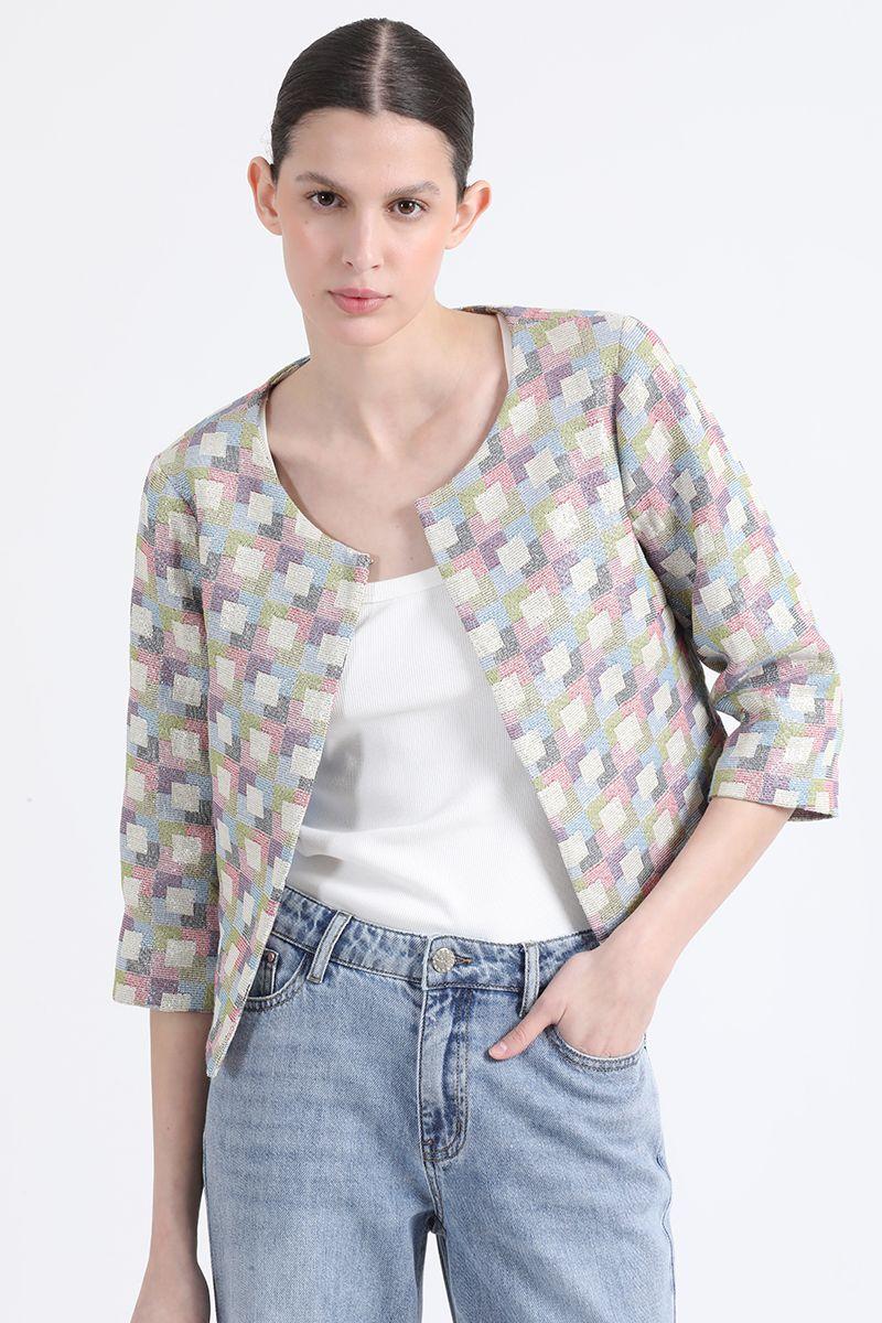 Chaqueta Cropped Brocato Fantasia, Rosa, Liola-3