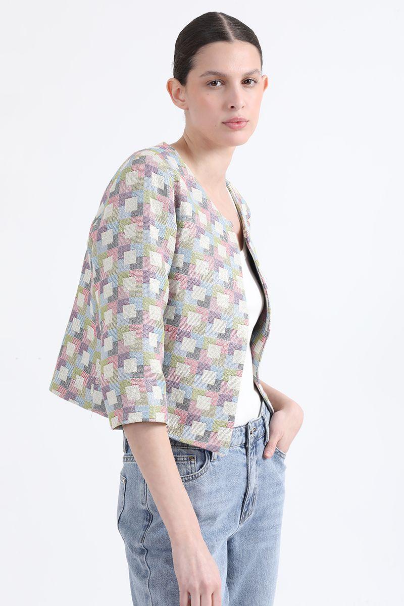 Chaqueta Cropped Brocato Fantasia, Rosa, Liola-4