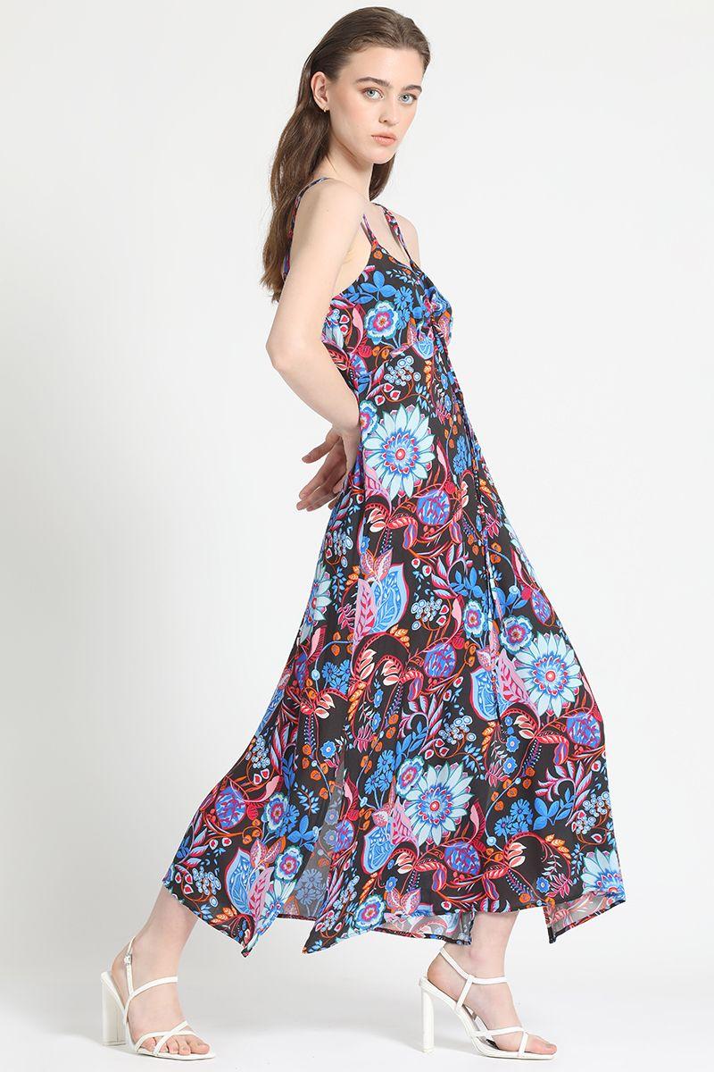 Vestido Sesgado Midi Estampado Negro Liola-0