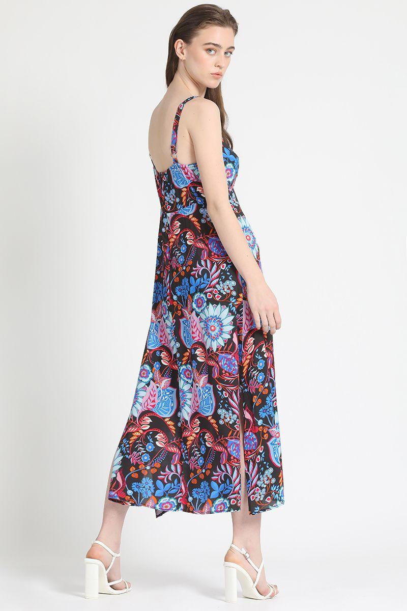 Vestido Sesgado Midi Estampado Negro Liola-4