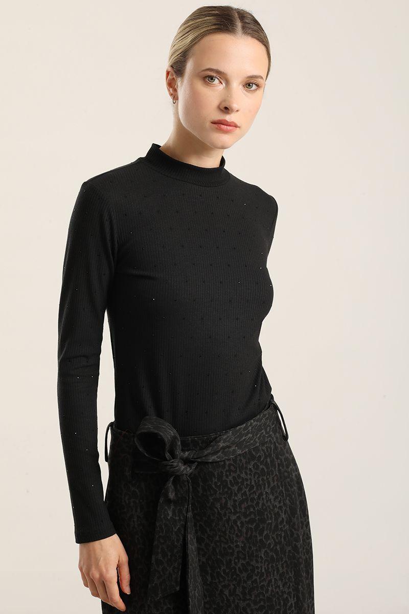 Top Strass Cuello Subido, Negro Liola-0