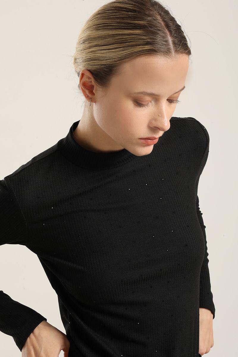 Top Strass Cuello Subido, Negro Liola-2