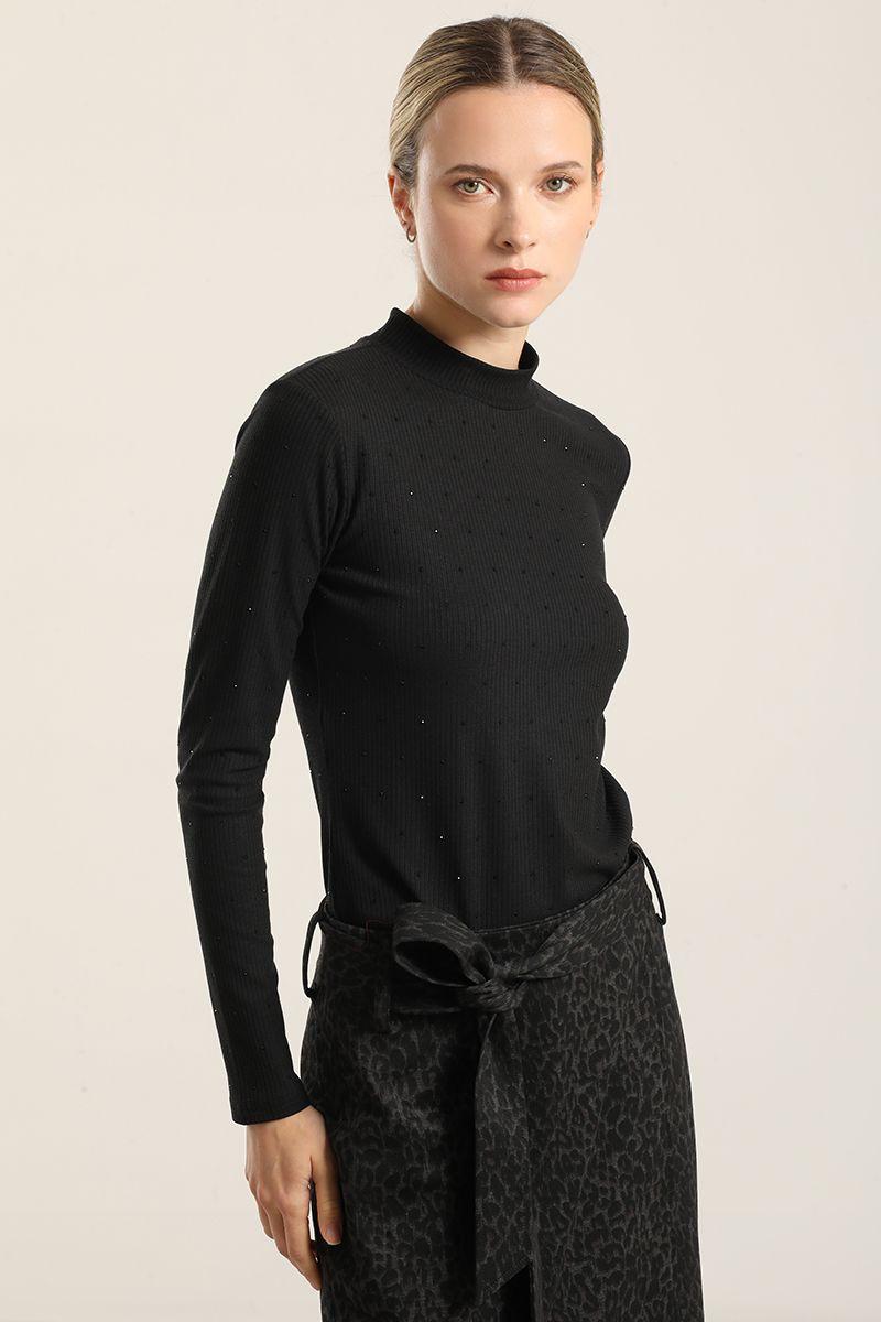 Top Strass Cuello Subido, Negro Liola-4