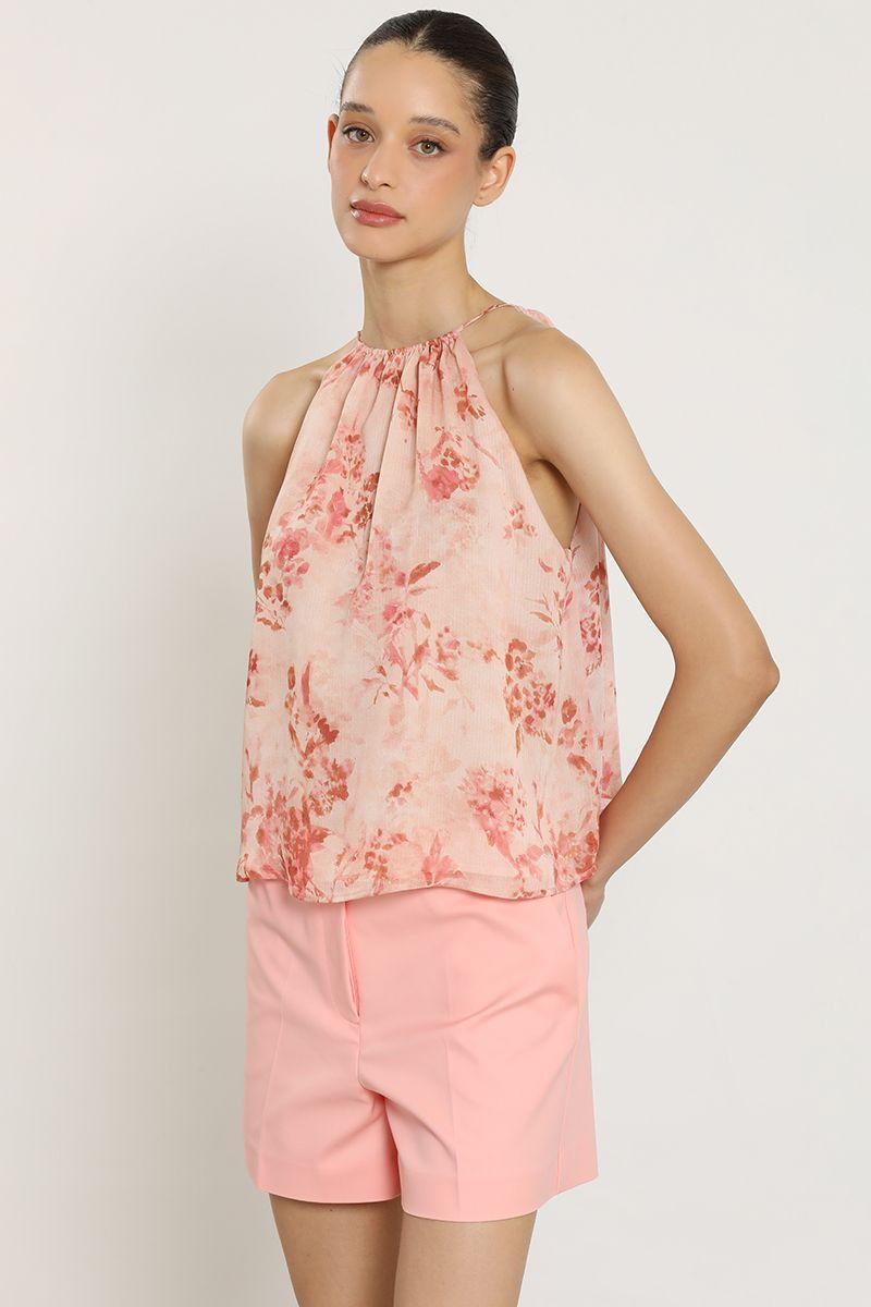 Top halter estampado flores, rosa Liola-4