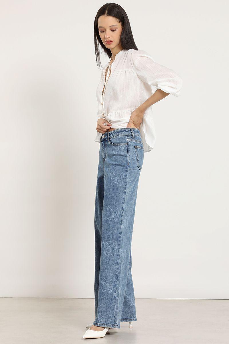 Jeans straight, estampado mariposas, azul Liola-2