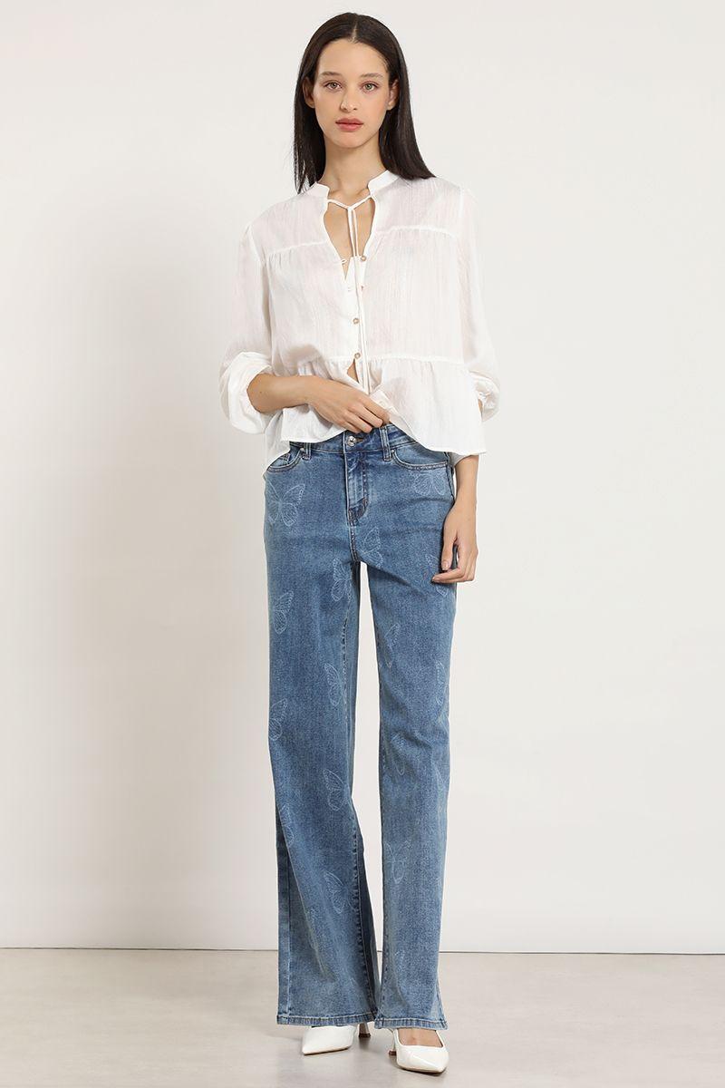 Jeans straight, estampado mariposas, azul Liola-3