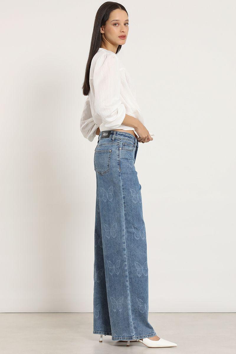 Jeans straight, estampado mariposas, azul Liola-4