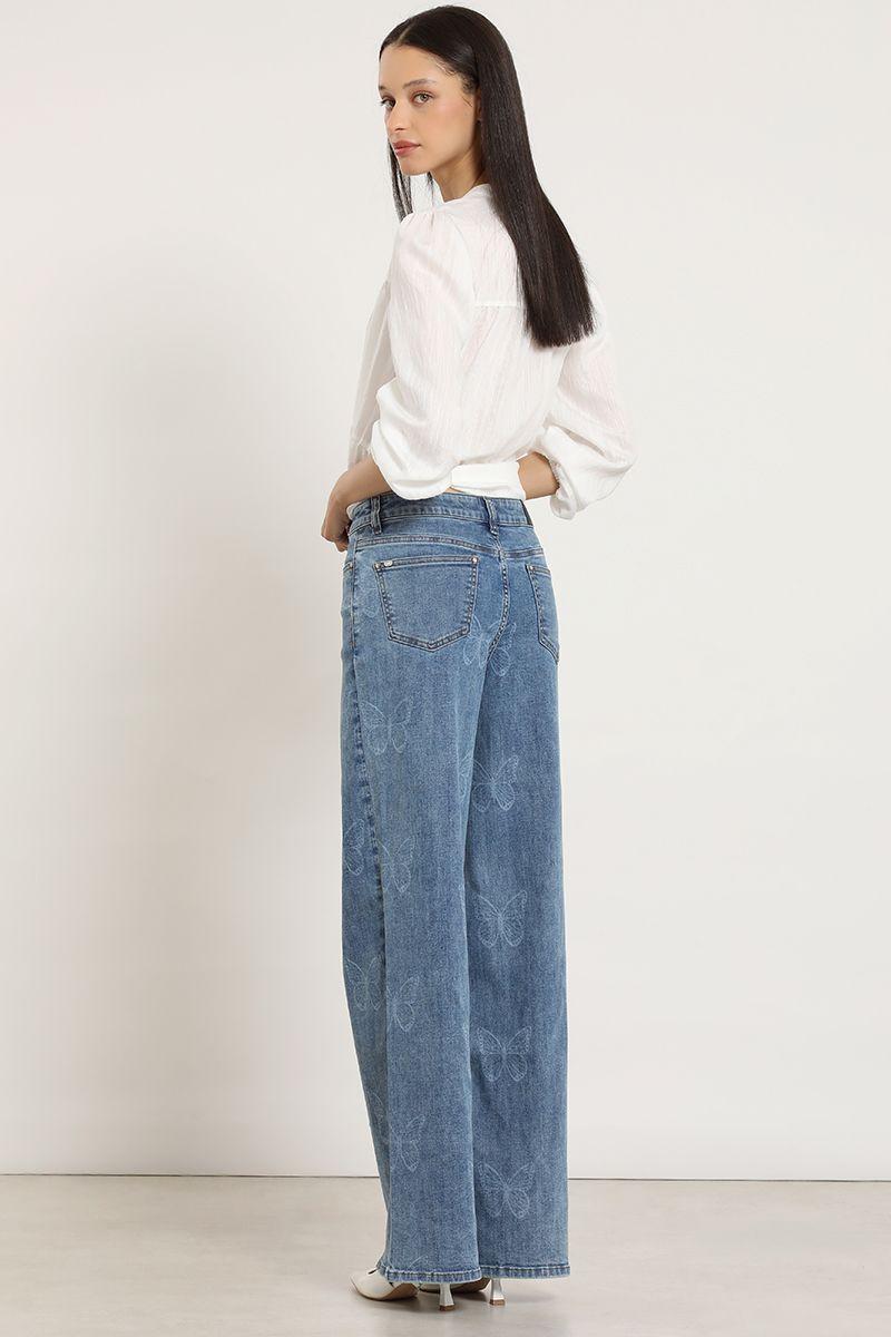 Jeans straight, estampado mariposas, azul Liola-5