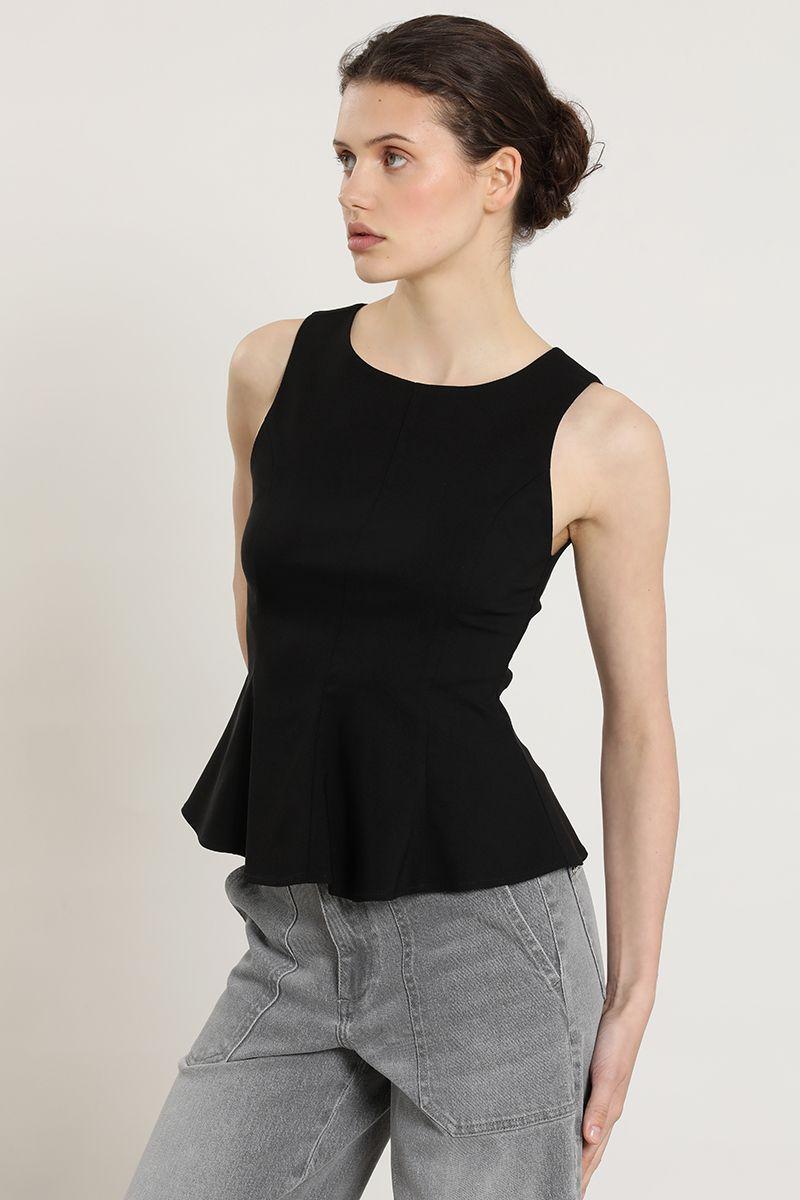 Top peplum cuello redondo, negro Liola-0