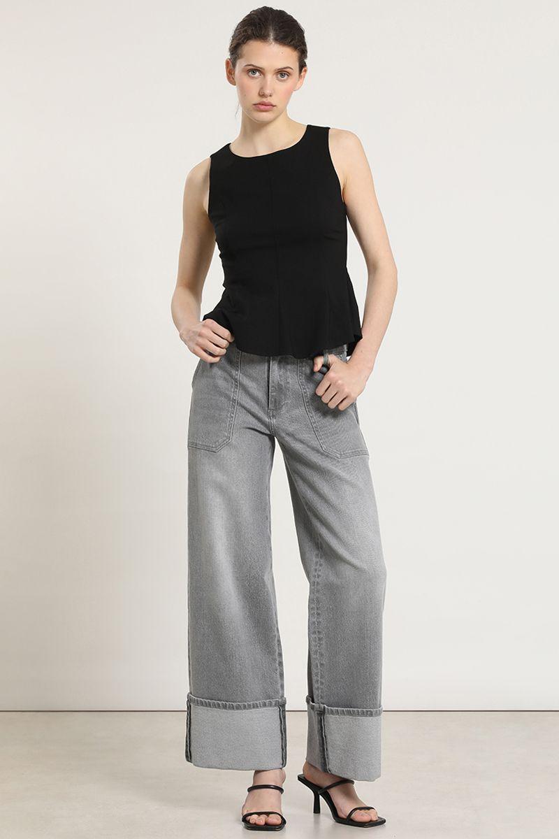 Top peplum cuello redondo, negro Liola-1