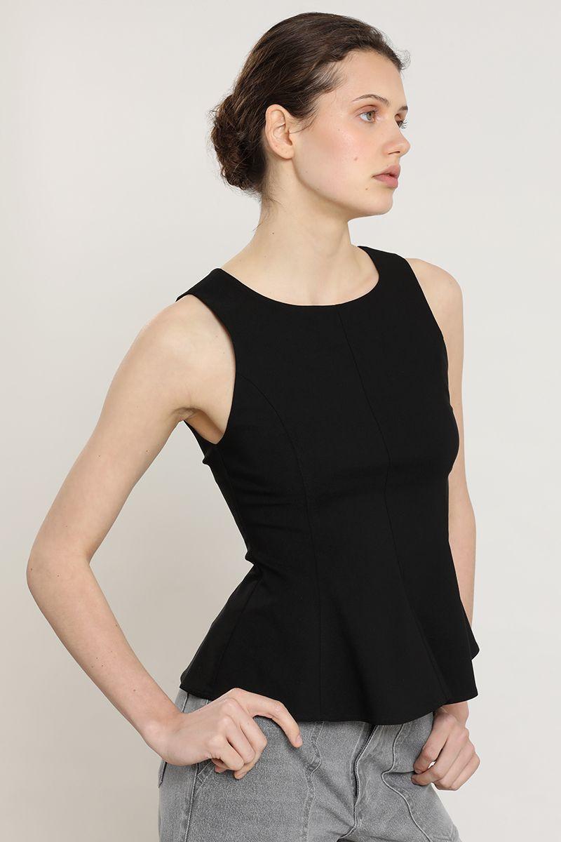 Top peplum cuello redondo, negro Liola-3