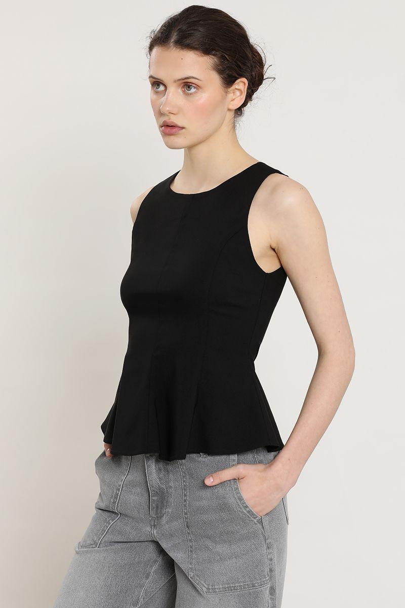 Top peplum cuello redondo, negro Liola-4