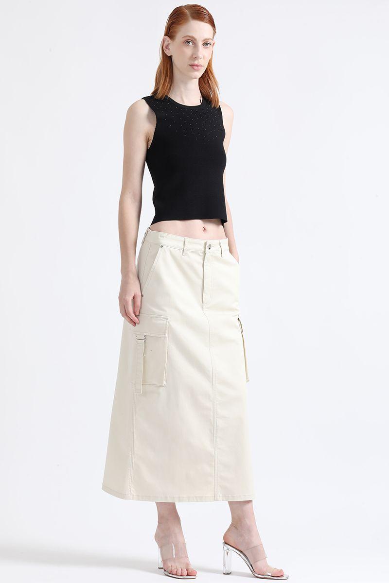 Falda Cargo Gabardina Crudo Liola-2