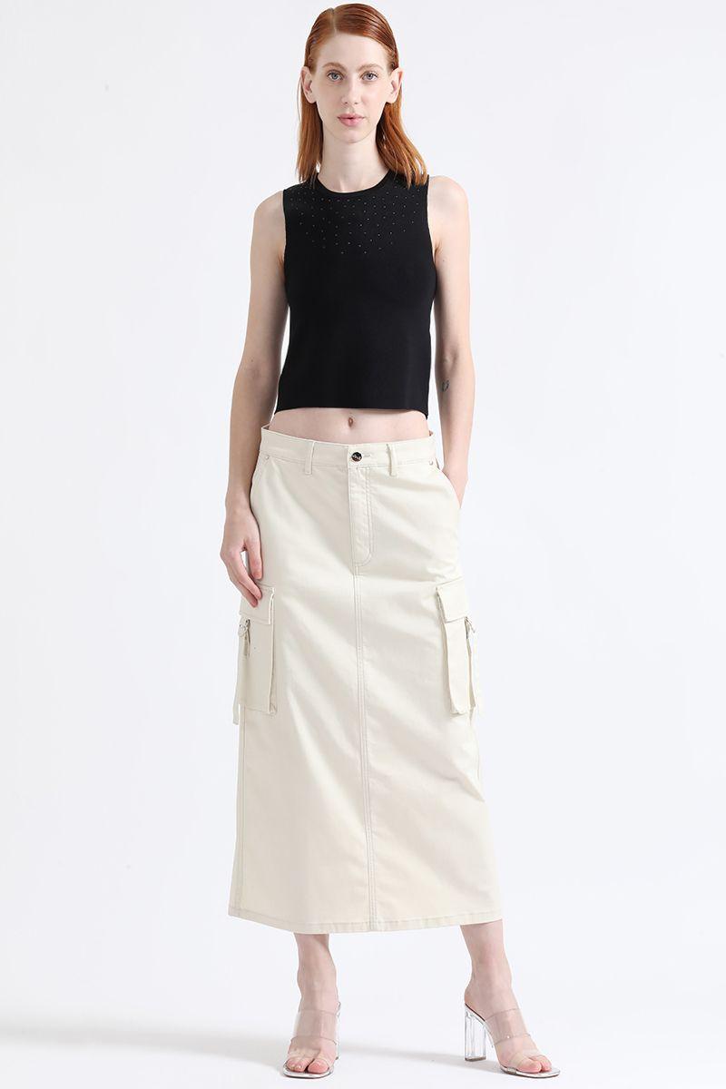 Falda Cargo Gabardina Crudo Liola-3