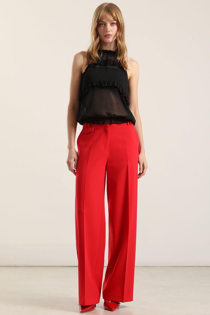 Pantalón ancho, tiro alto, rojo Liola-0