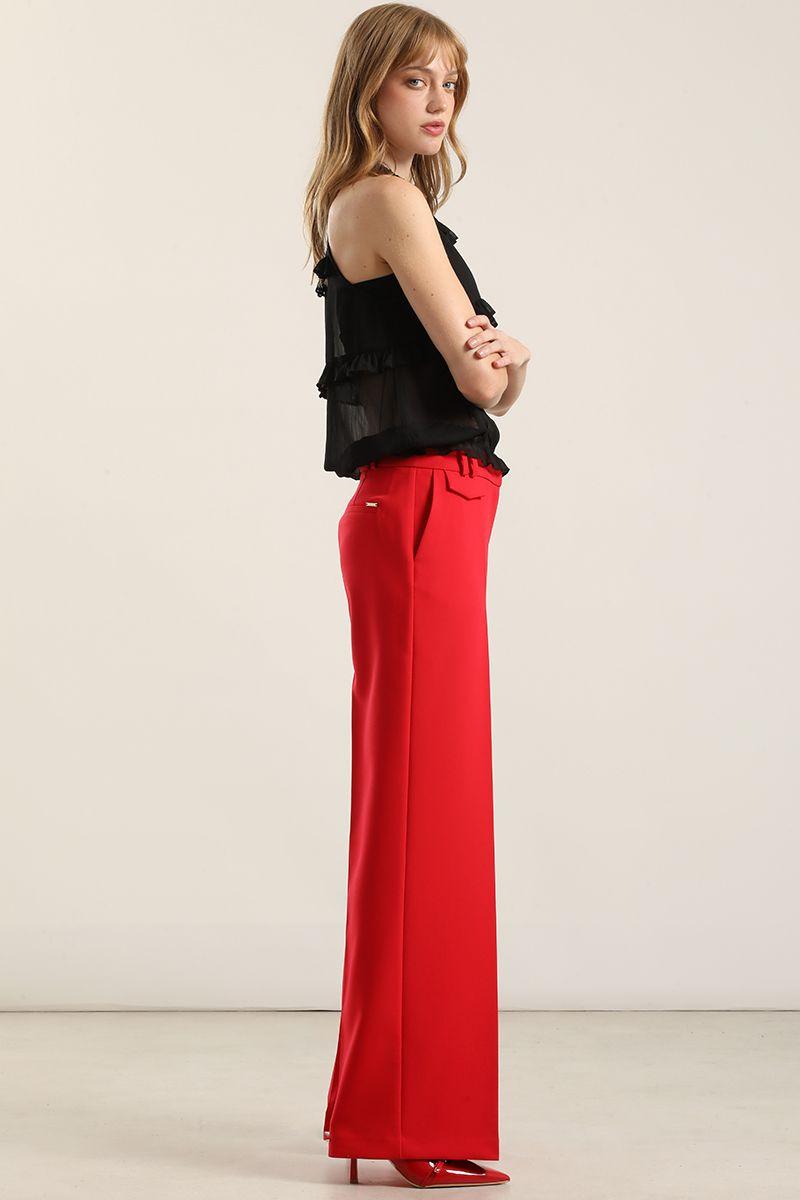 Pantalón ancho, tiro alto, rojo Liola-1