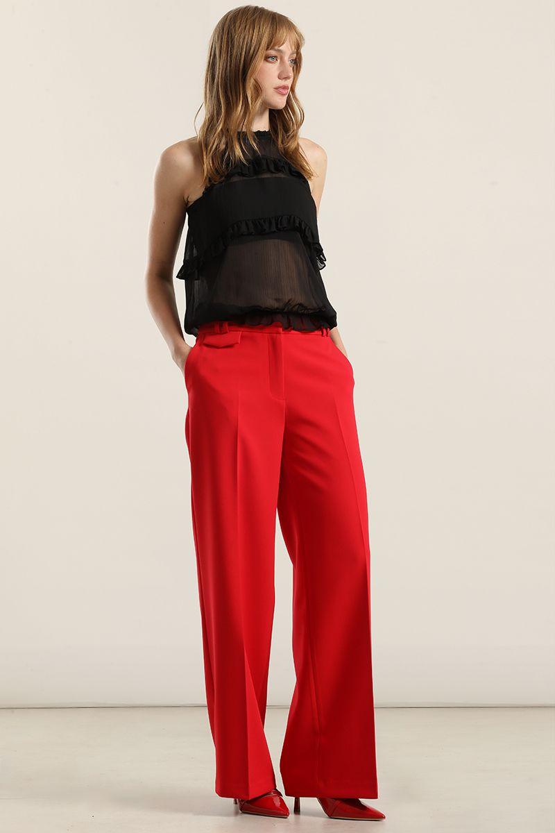 Pantalón ancho, tiro alto, rojo Liola-2