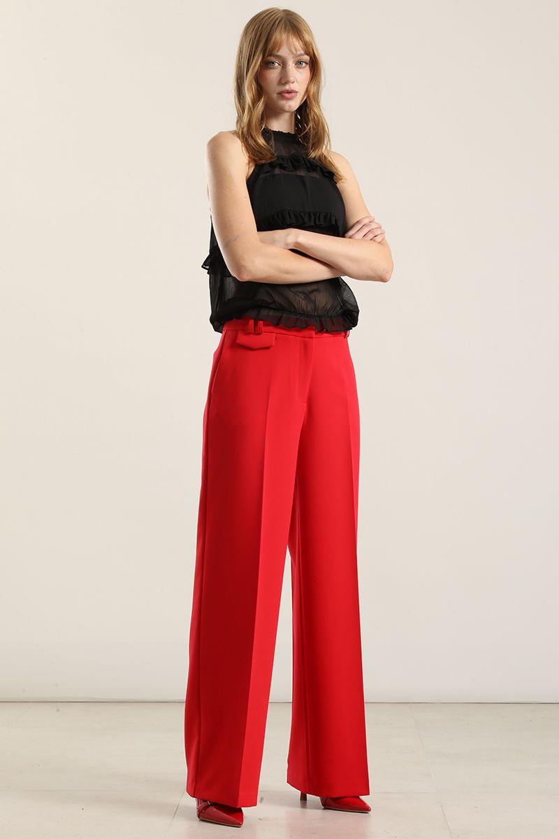Pantalón ancho, tiro alto, rojo Liola-4