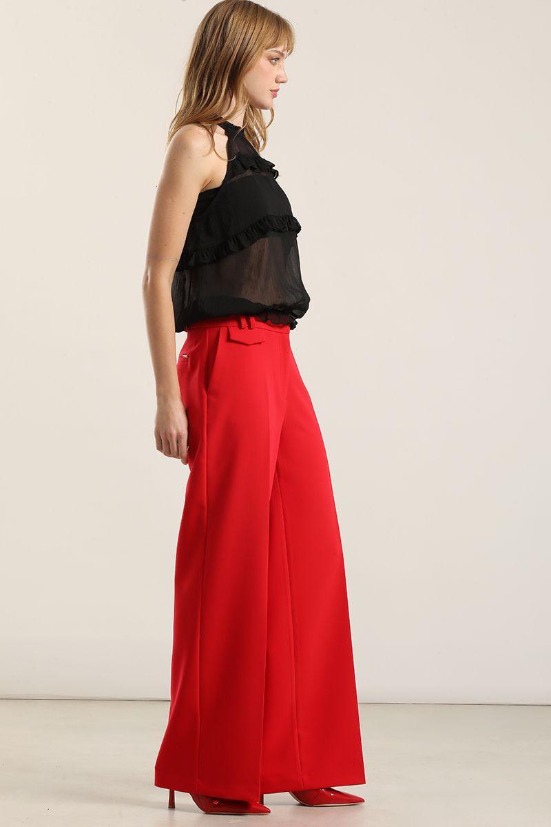 Pantalón ancho, tiro alto, rojo Liola-5