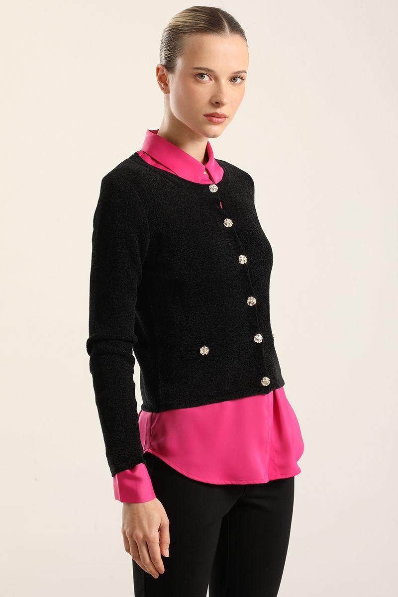 Cardigan Punto, Boton Fantasia, Negro Liola-1