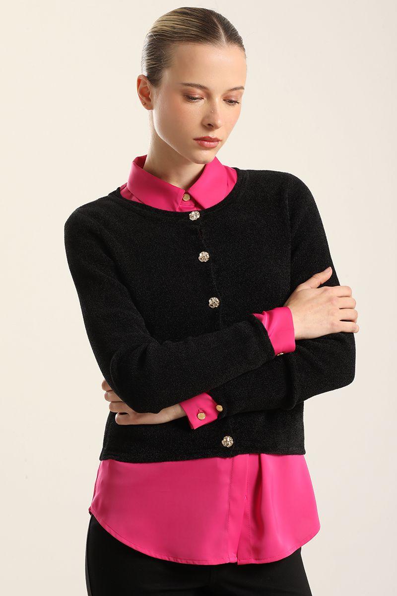 Cardigan Punto, Boton Fantasia, Negro Liola-2