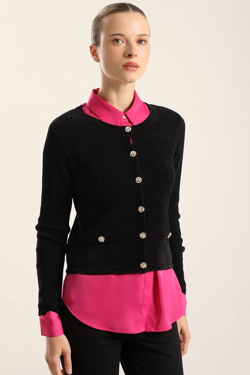 Cardigan Punto, Boton Fantasia, Negro Liola-5