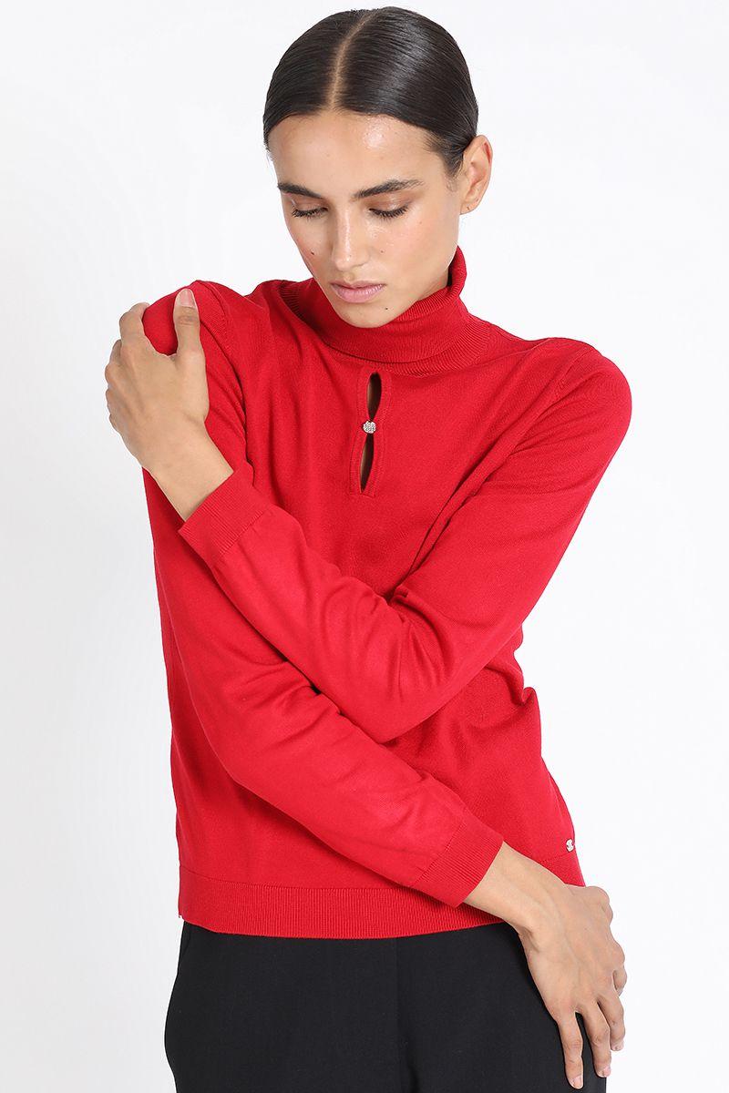 Tejido Punto Escote Boton Joya, Rojo Liola-1