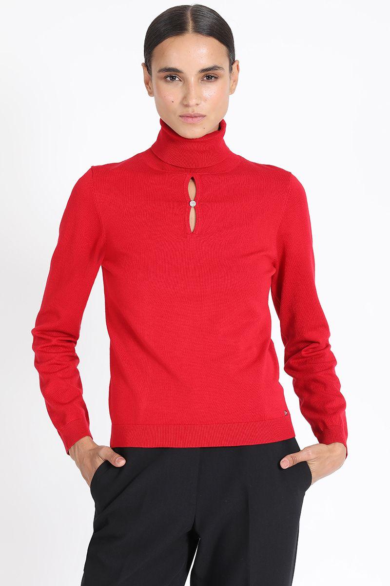Tejido Punto Escote Boton Joya, Rojo Liola-2