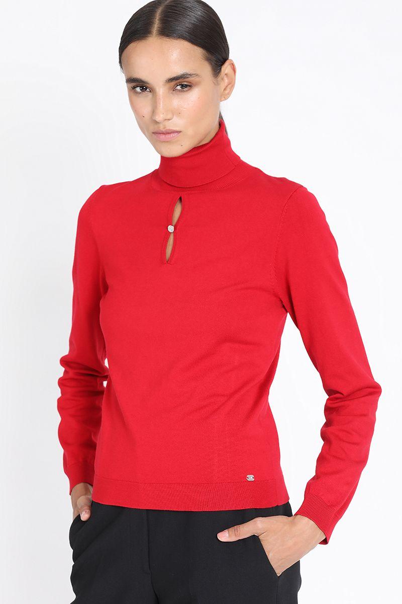 Tejido Punto Escote Boton Joya, Rojo Liola-3