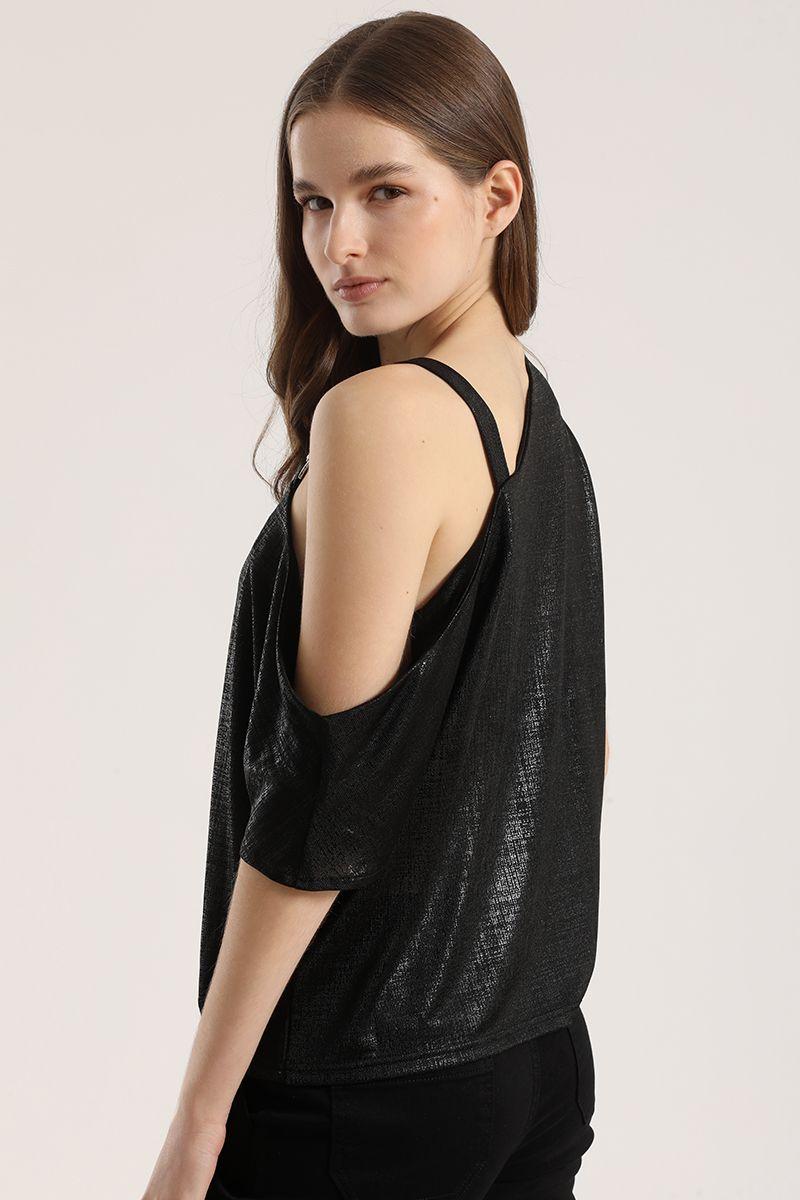 Top asimétrico folia mujer Liola negro-2