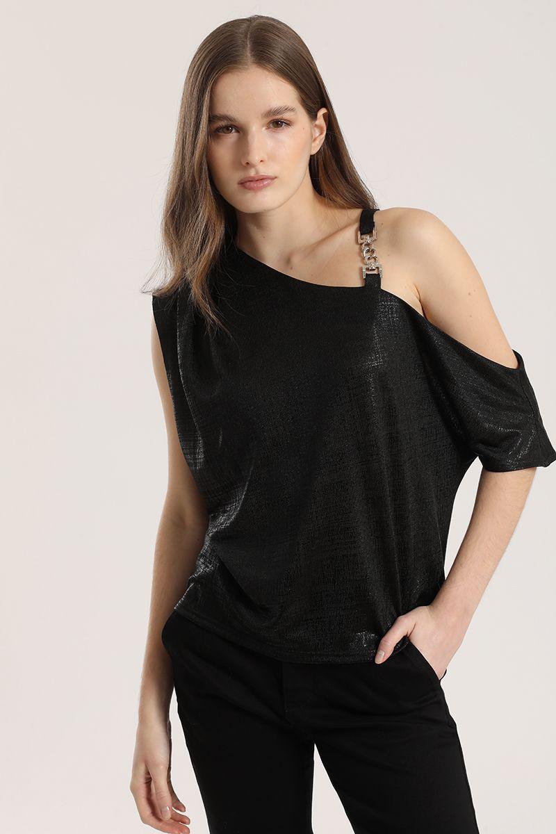 Top asimétrico folia mujer Liola negro-3