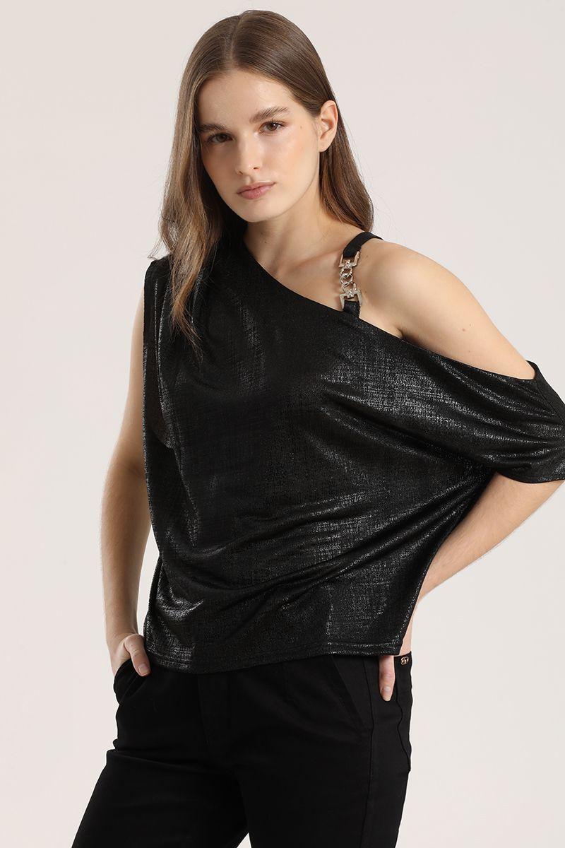 Top asimétrico folia mujer Liola negro-5