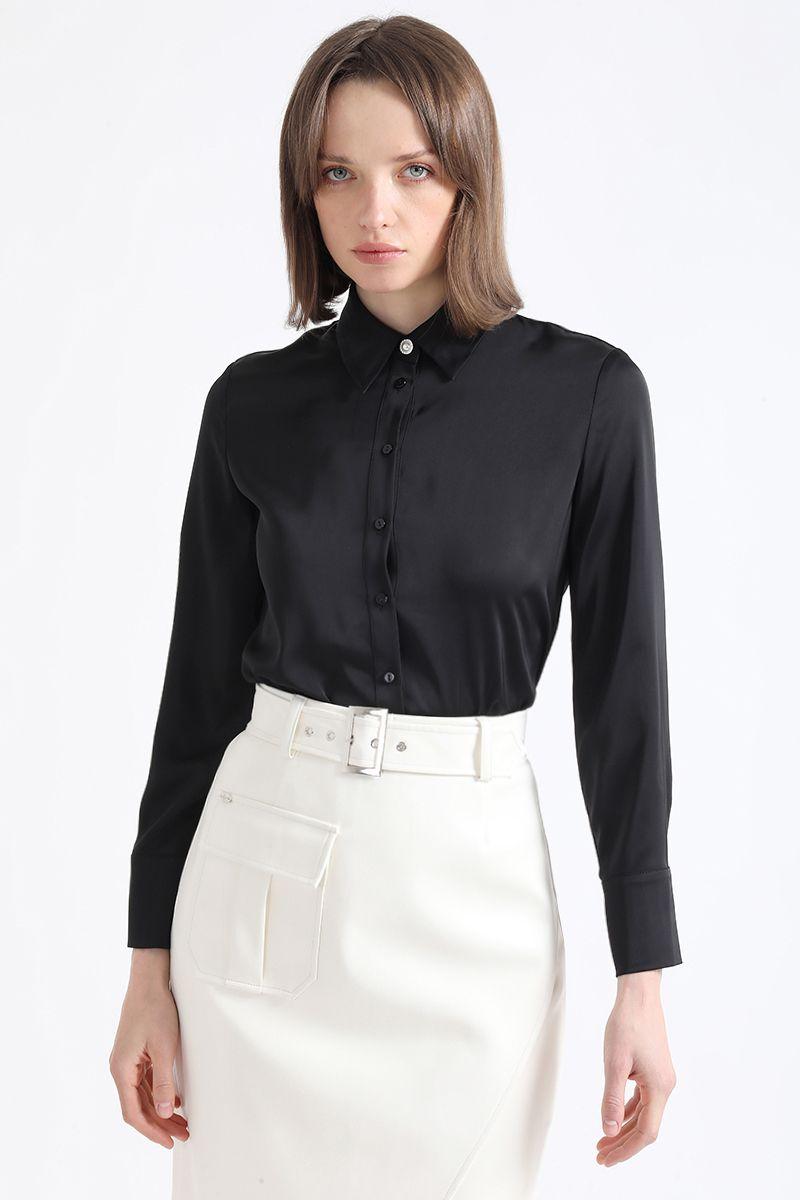 Blusa Cropped Satin, Negro Liola-0