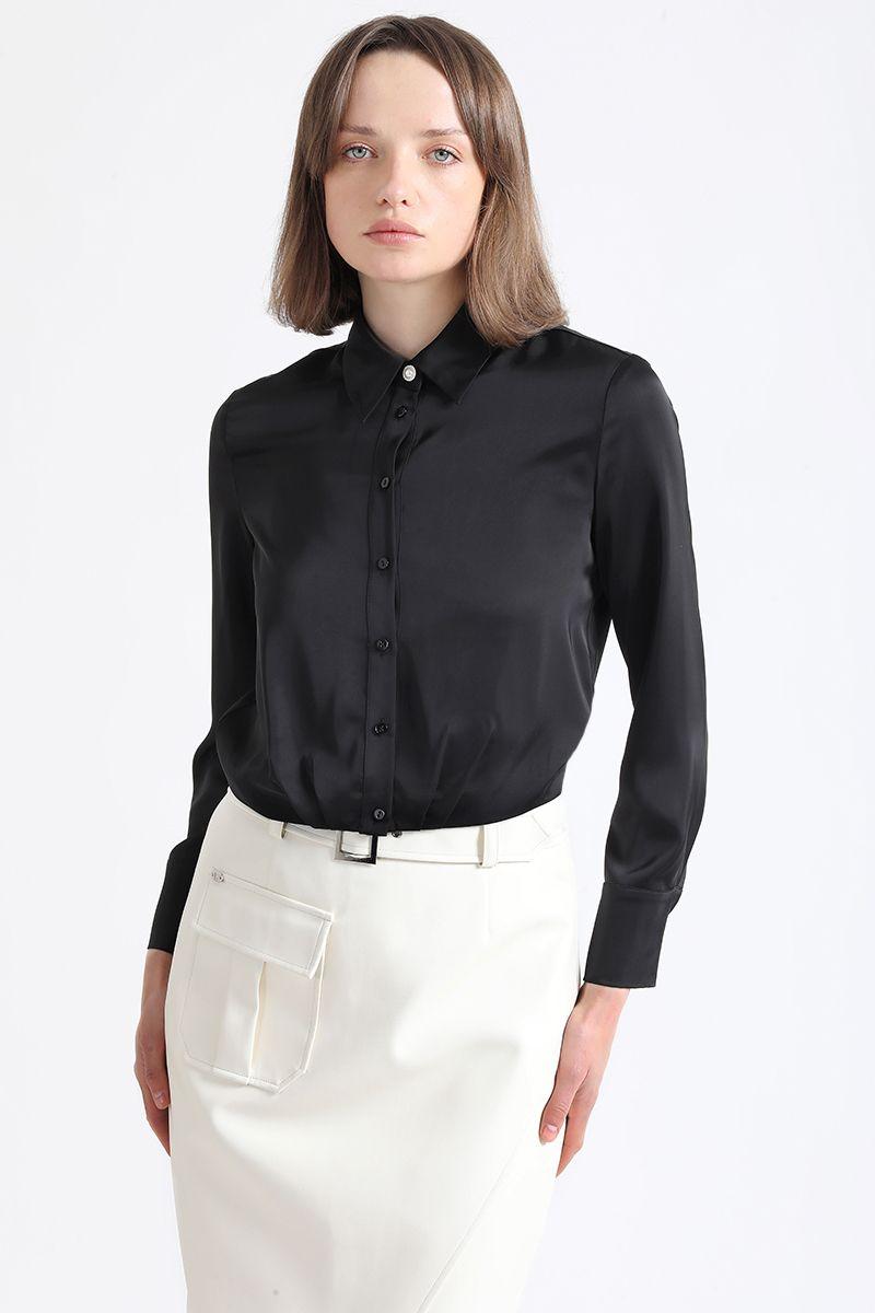 Blusa Cropped Satin, Negro Liola-5